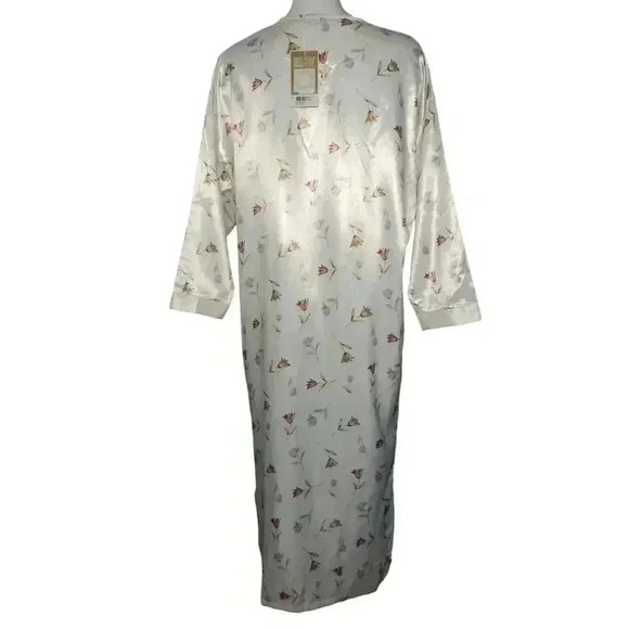 LINEA D’OR Satin Nightgown Ivory Cream Tulip Print 3/4 Sleeve Size 42 M L NWT - Picture 6 of 9